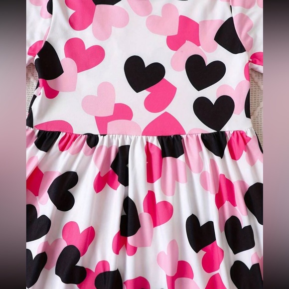 Girls Cute Heart Outfit Casual Love Print Knit Top And Denim Effect Long… - Picture 3 of 7